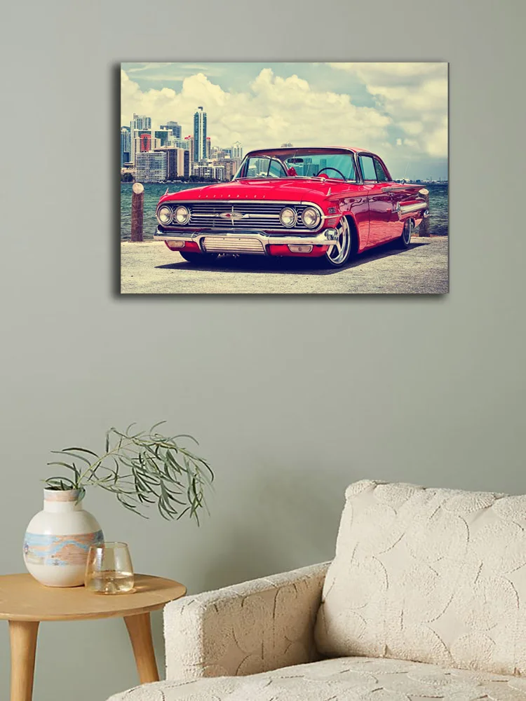 Ретро спортивный автомобиль Chevrolet Impala 1960S с SRT Настенная картина светильник светодиодный холст печать искусство в рамке живопись подарок для украшения дома