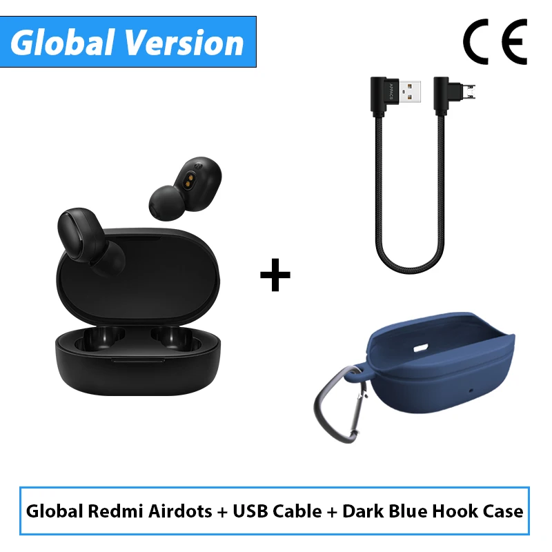 CE Cable DBlue Hook Новинка Xiaomi Redmi Airdots TWS Bluetooth беспроводные наушники стерео бас Bluetooth 5,0 Eeadphones с микрофоном наушники AI управление - Цвет: CE Cable DBlue Hook