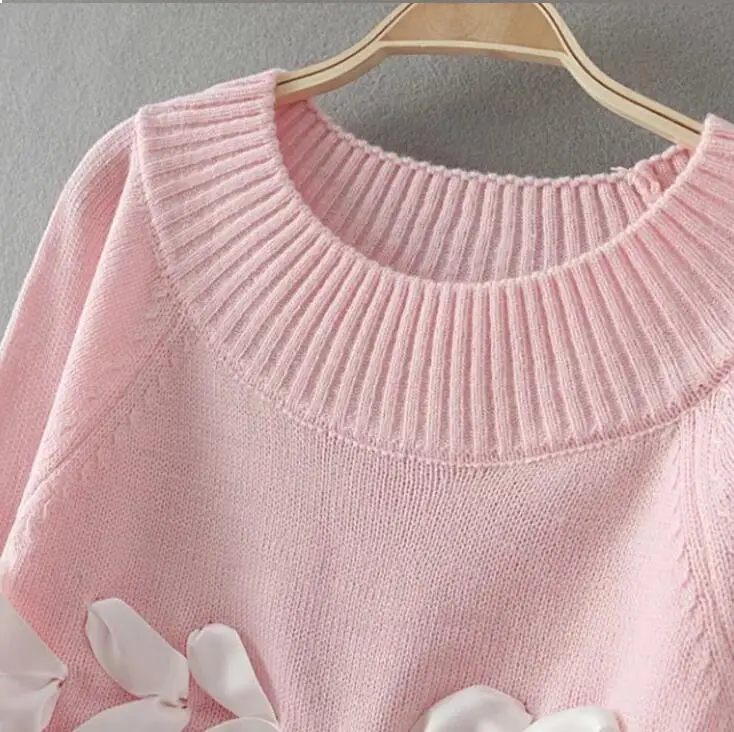2017 Fashion new winter ladies sweater solid color cute silk banded bowknot Loose knitted pullover for female | Женская одежда