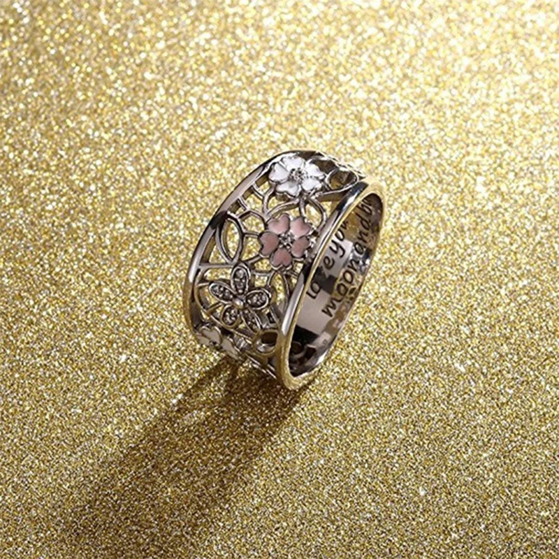 

Cuteeco 2019 Enamel Flower Finger Rings For Women Love Letter Cubic Zirconia Wedding Ring Engagement Jewelry Gifts