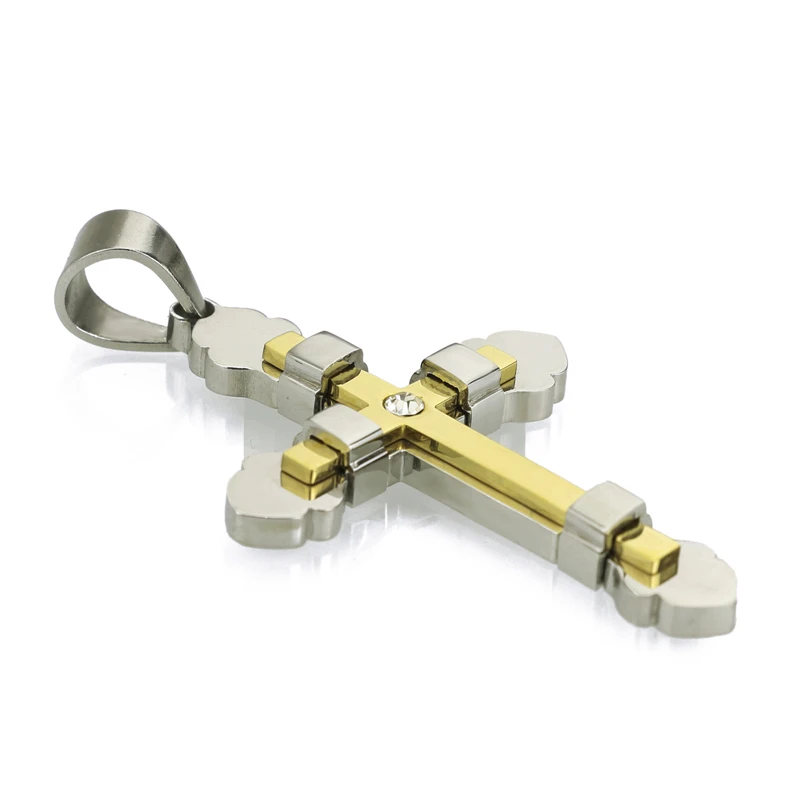 Elfasio Мужская цепочка из нержавеющей стали 2 слоя Рыцарский крест серебро золото