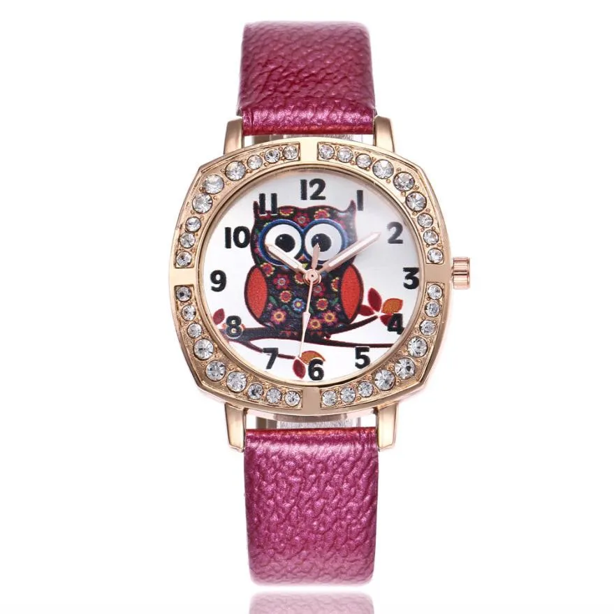 

TZ#502 Cute Owl Women Fashion Leather Band Analog Quartz Round Wrist Watch Watches