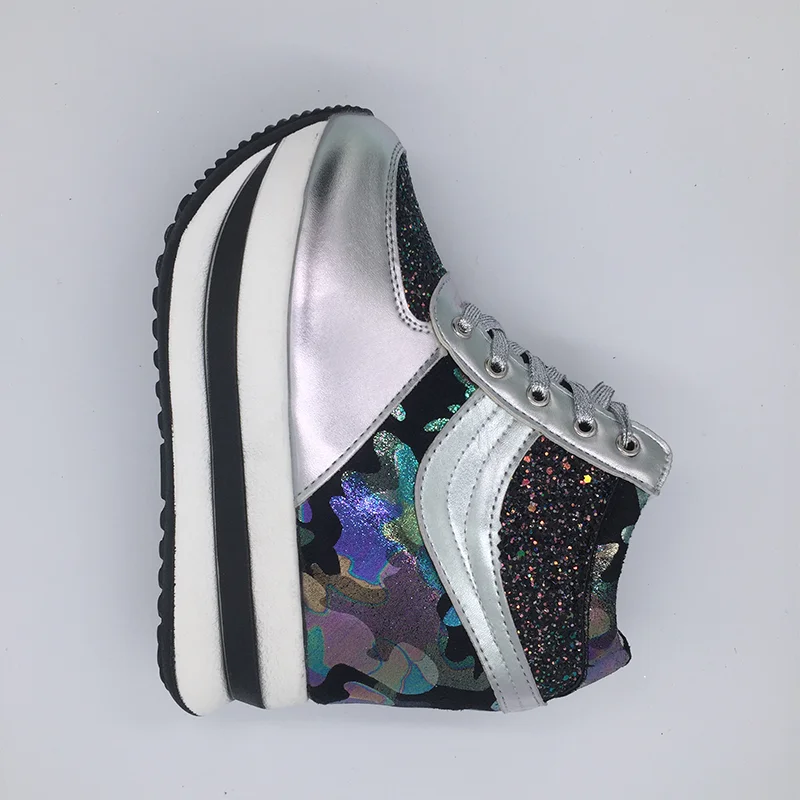 BANGJIAO New Fashion Bling High Heels Lady Casual Shoes Ladies Wedge Platform Sneakers Women 11CM Dwing Dlimming Shoes