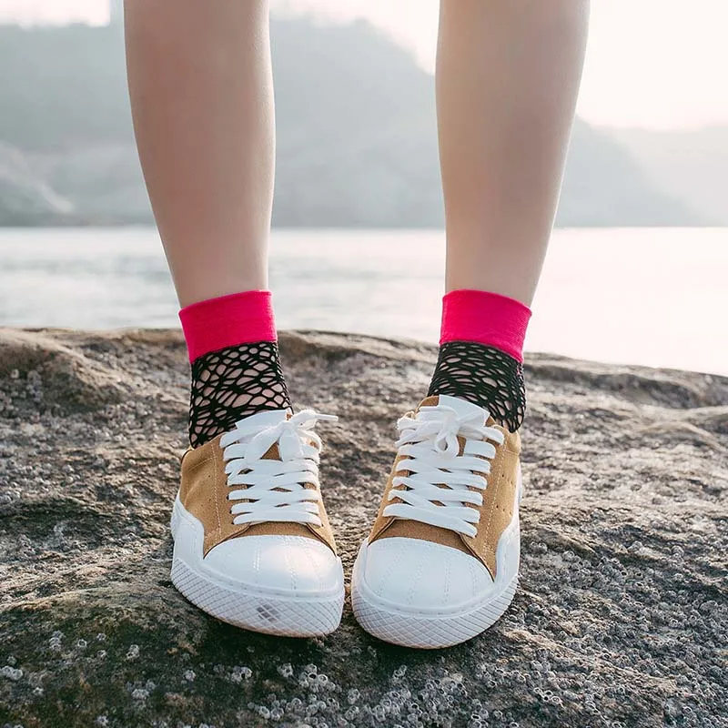 &quotEIOISAPRA&quot/женские разноцветные ажурные носки до щиколотки короткие с сеточкой и