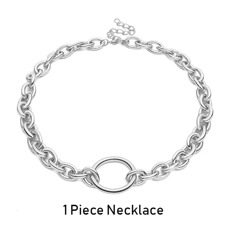 Only Choker Silver SHIXIN Exaggerated Fashion Charms Choker Necklace Bracelet Sets Hiphop Women Jewelry Boho Cuban Link Chain Female Hippie Collier - Окраска металла: Only Choker Silver