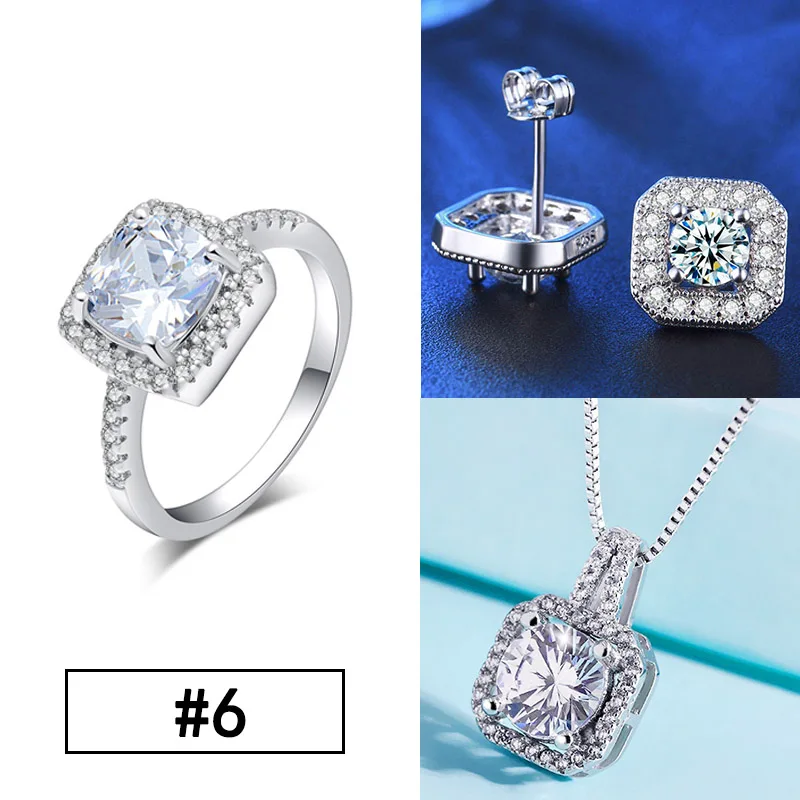 jewelry set Shuangr серебристый цвет модные ювелирные наборы кубический циркон эффектное ожерелье и серьги кольца, свадебные украшения для женщин подарок - Окраска металла: jewelry set