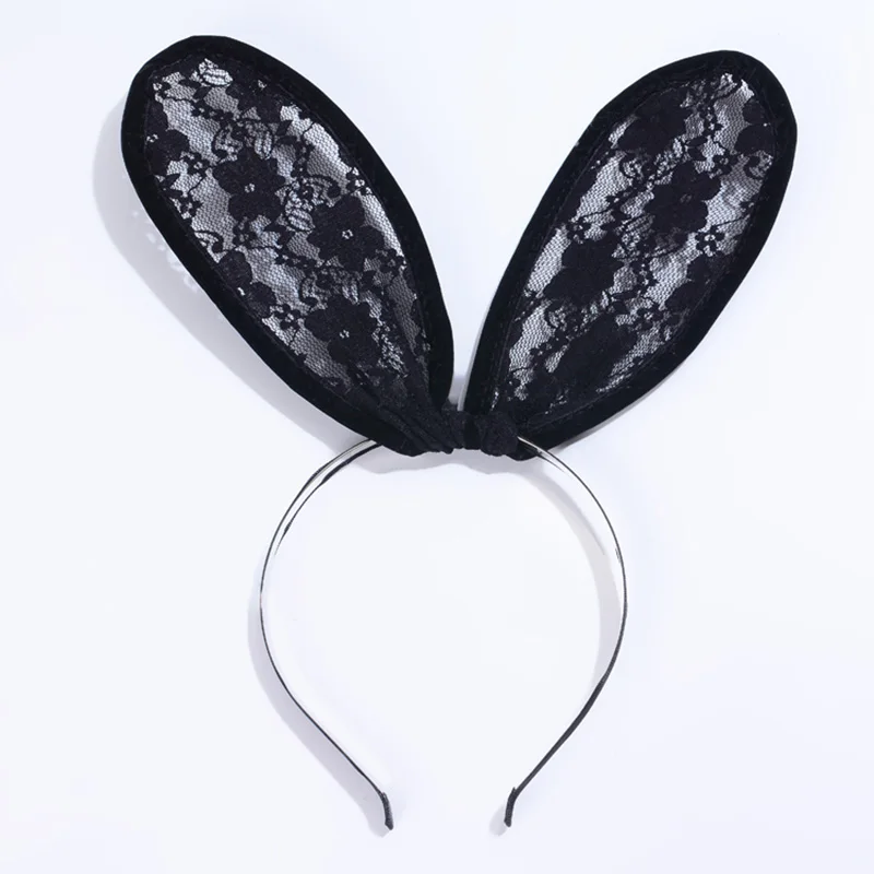 Женские сексуальные черные кружевные обручи для волос с большими заячьими