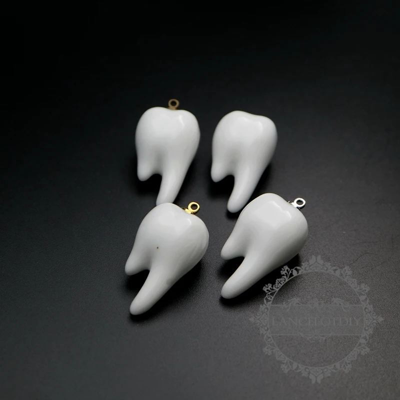 

15x17x27 мм белый керамический зуб с бронзовым, серебряным, золотым зажимом, Модный женский кулон, очаровательные принадлежности 1800280