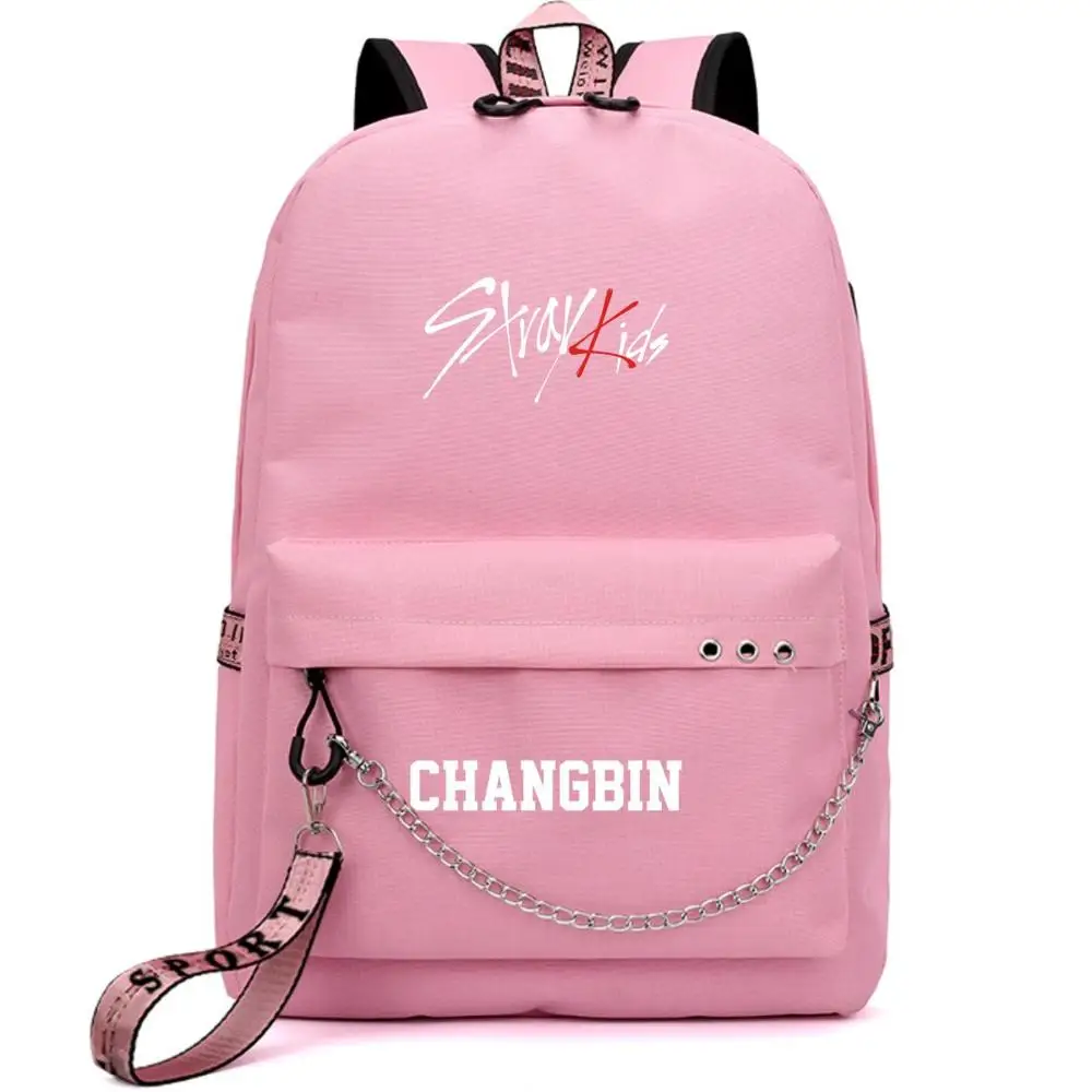 CHANGBIN pink Женский рюкзак CHANGBIN SEUNGMIN в Корейском стиле, школьные сумки из парусины для девочек-подростков, женские розовые сумки, рюкзак для ноутбука - Цвет: CHANGBIN pink