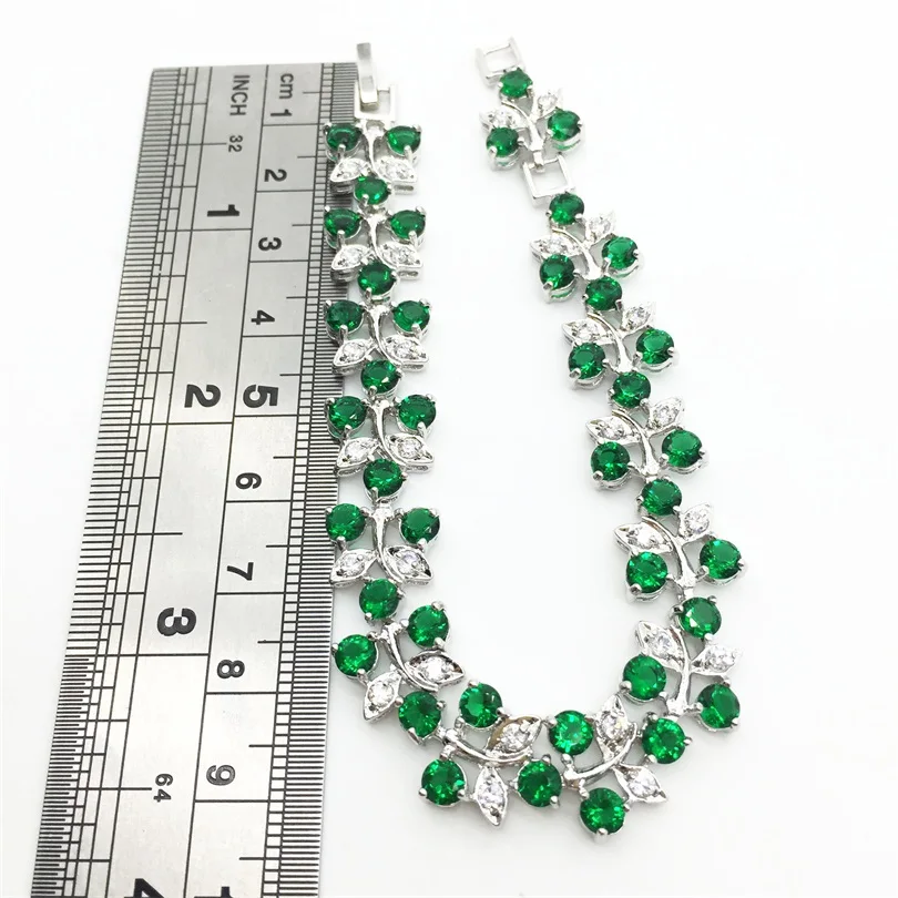 

Dark Green White Link Bracelets For Women Sterling silver Jewelry Free shipping