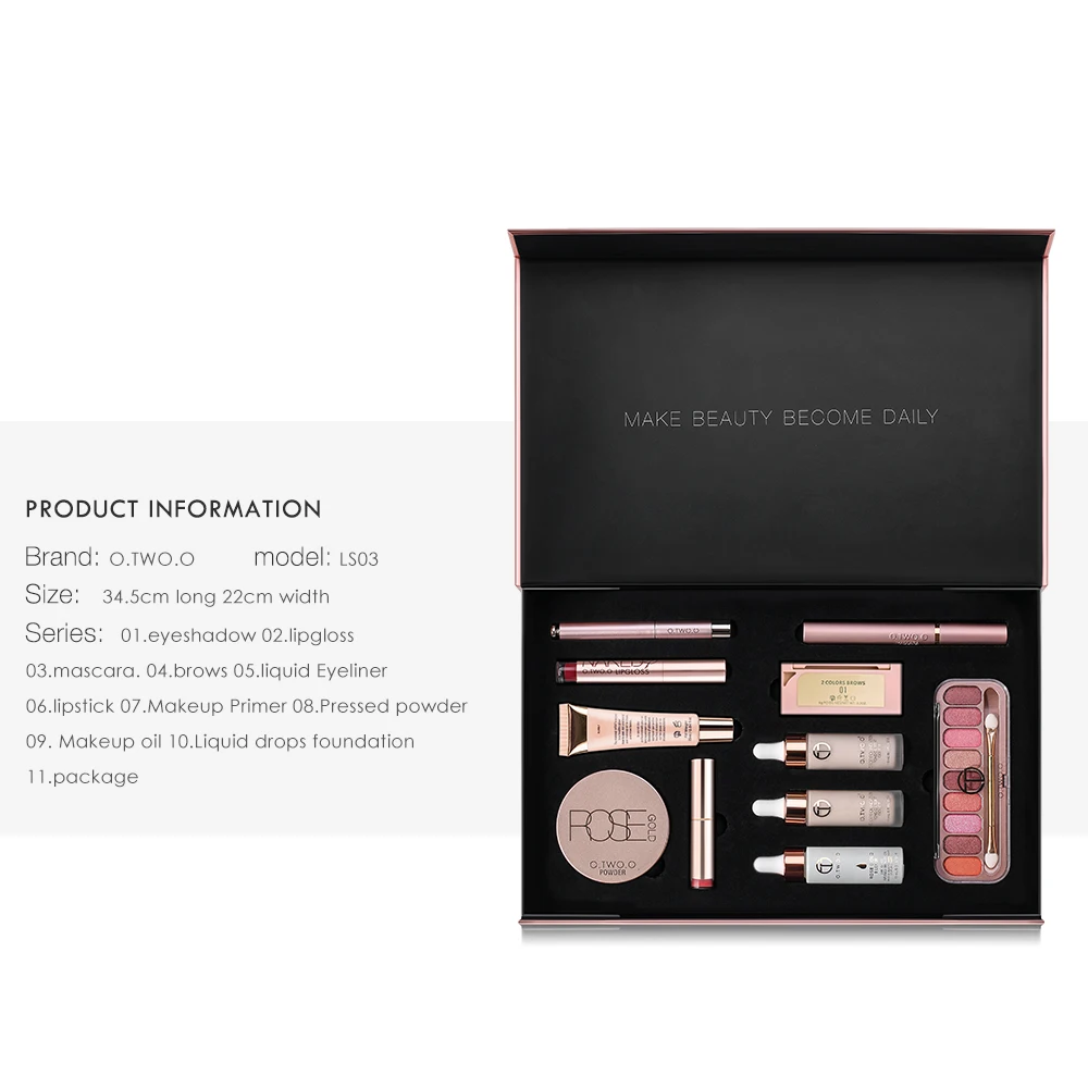 O.TWO.O Black Gold Series Make Up Tool Kit 11 Pieces/Set with Makeup Box Professional Beauty Set Cosmetics | Красота и здоровье