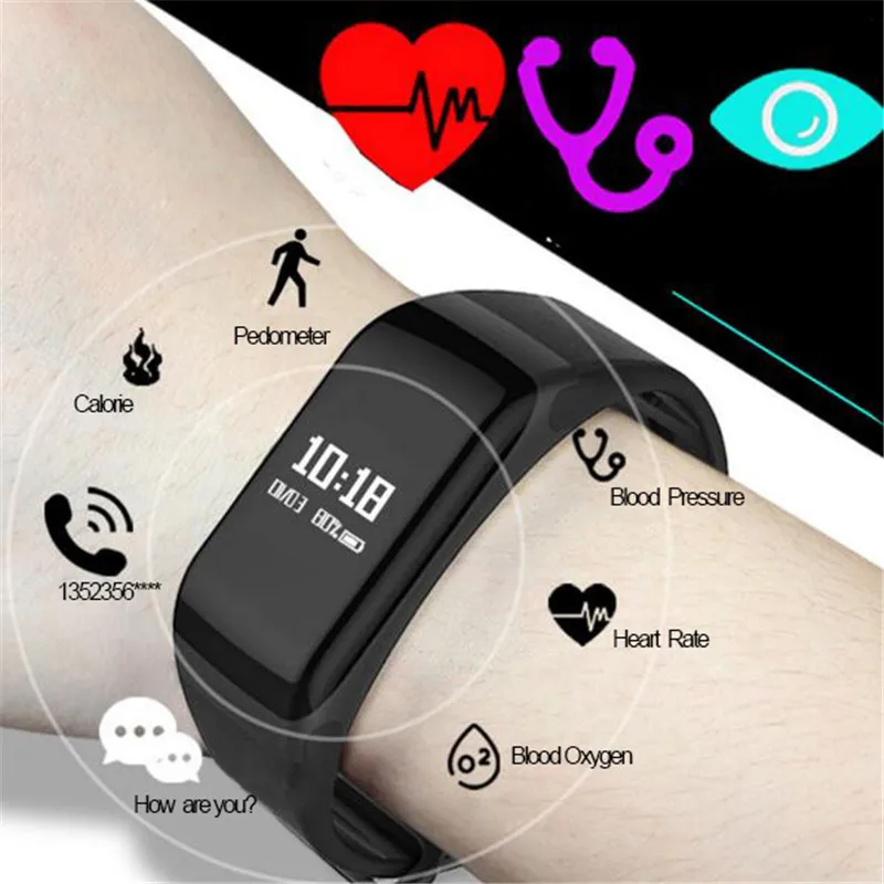 

Smart Wristband Fitness Bracelet with Blood Pressure Heart Rate Monitor Bluetooth Smart Band Call Reminder for iOS Android +BOX