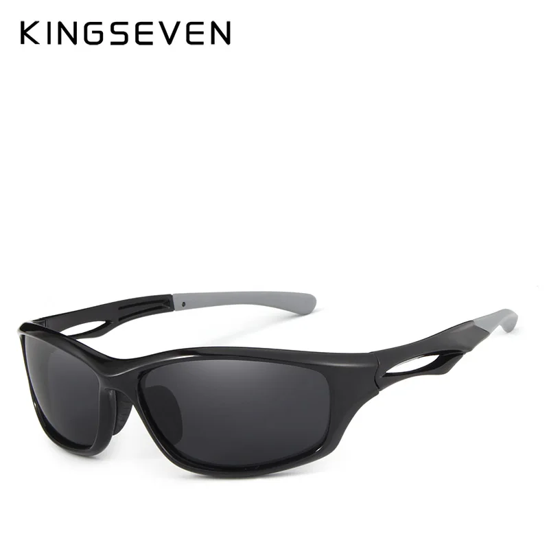 KINGSEVEN, мужские солнцезащитные очки для вождения, поляризационные, зеркальные, солнцезащитные очки, классические, Ночные очки, брендовые, дизайнерские, UV400, Gafas de sol - Цвет линз: C01 BRIGHT BLACK