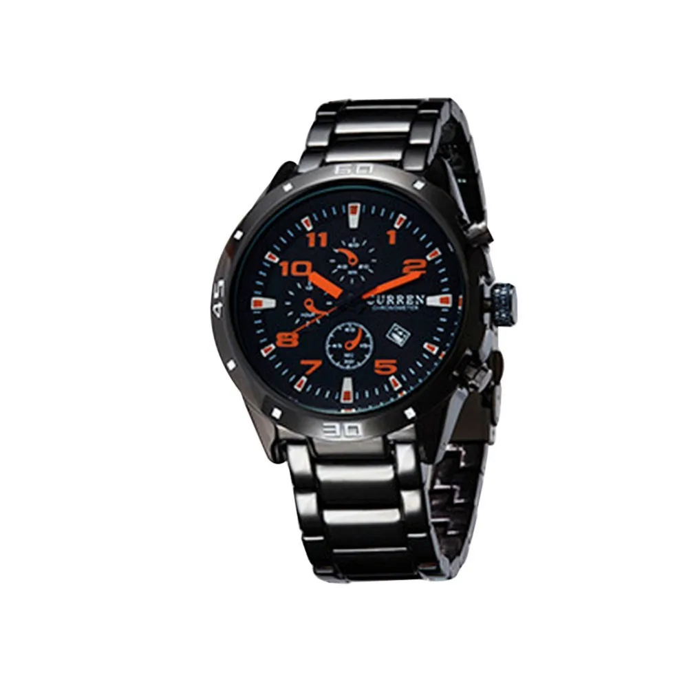 Мужские наручные часы из нержавеющей стали с Лунными фазами и календарем для