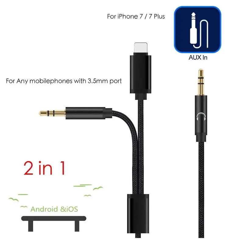 2 в 1 8 Pin адаптер 3 5 мм разветвитель AUX кабель м Jack конвертер для iPhone 7/7 Plus/8/X iPod |