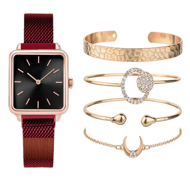 Набор из 5 шт. женские часы с квадратным корпусом магнит часами трепетные