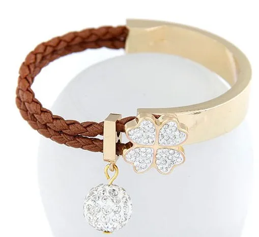 Лидер продаж черный кожаный браслет MOODPC с металлическим цветком для женщин