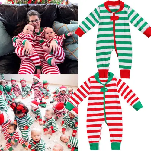 Новинка 2018 Рождественский комбинезон в полоску на молнии для новорожденных