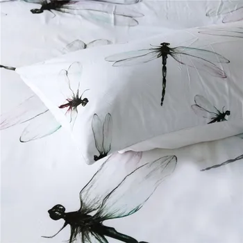 BlessLiving Dragonfly Pillowcase Simple White Ink Animal Pillow Case Light Green Pink Wings Pillow Cover Stylish Bedding for Kid 2