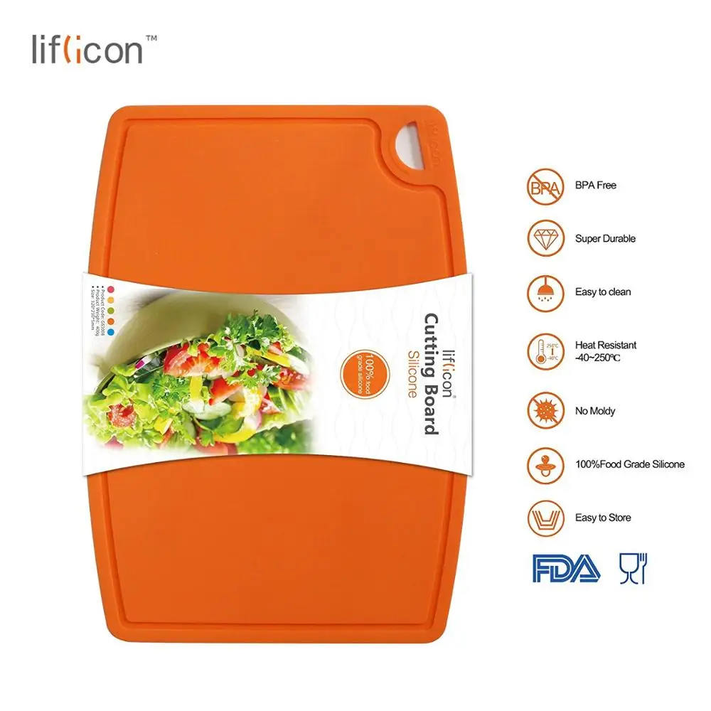 Liflicon прочная силиконовая разделочная доска Veggie Cut Prep Нескользящая Гибкая Толстая разделочная доска Антимикробная Толстая разделочная доска - Цвет: CBM-Orange