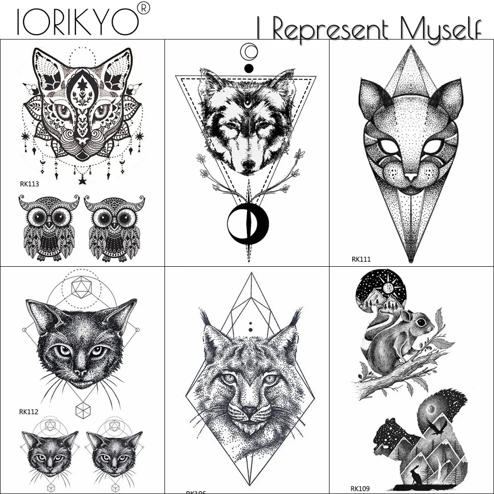 IORIKYO искусственная Сексуальная черная татуировка на руку геометрический волк