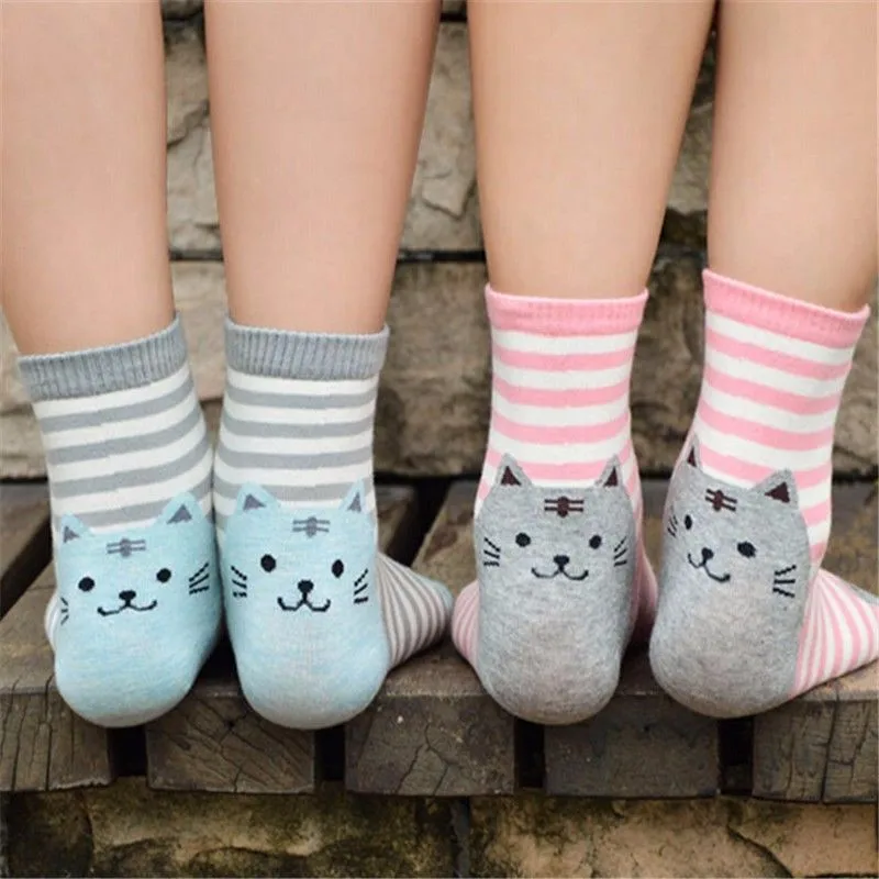 Женские короткие носки hirigin в полоску с забавным рисунком кота Корейском