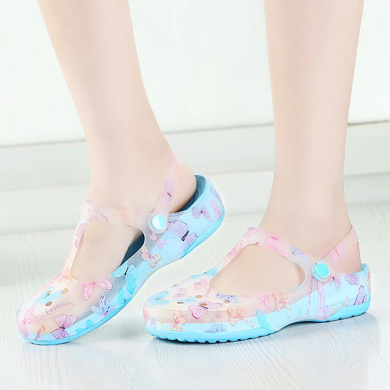butterfly Blue Hung Yau/Женская разноцветная садовая обувь; женская летняя стильная пляжная обувь; сандалии на плоской подошве; известный бренд для женщин; высокое качество; американский размер 8 - Цвет: butterfly Blue
