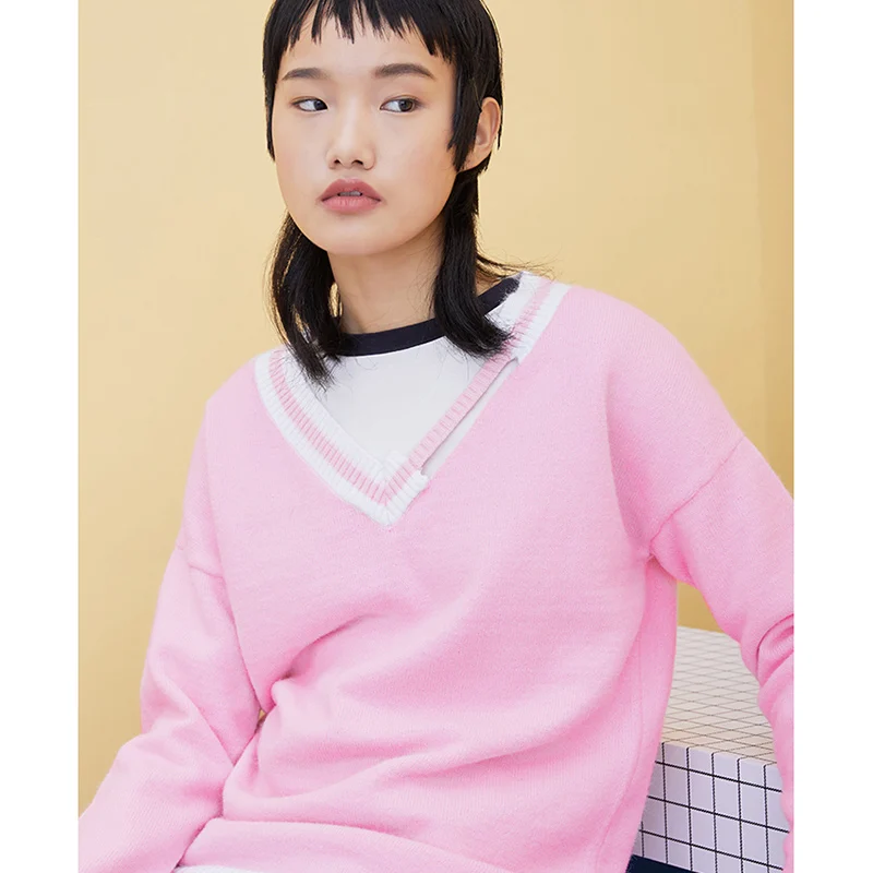 women fashion V-neck hole sweater female loose heart-shaped set of sweet SHSW5233 | Женская одежда