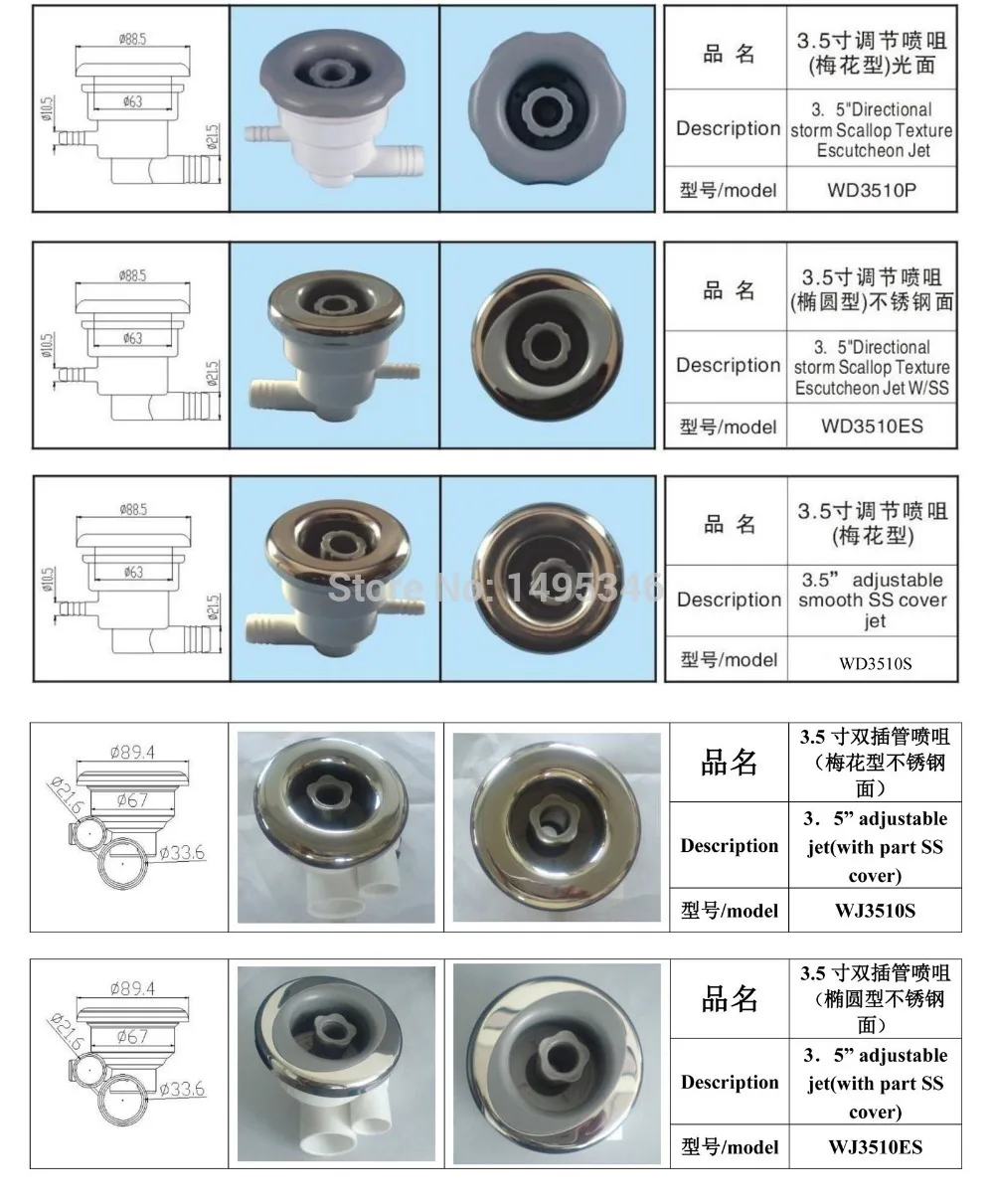 Спа Джет всех видов 3 5 дюйма пластиковая струя и нержавеющая сталь горячее