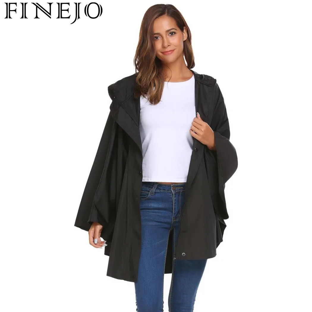 FINEJO Autumn Jacket Women Batwing Sleeve Hooded Cloak Raincoat Outwear Loose Coat Fashion Casual New 2017 11 | Женская одежда