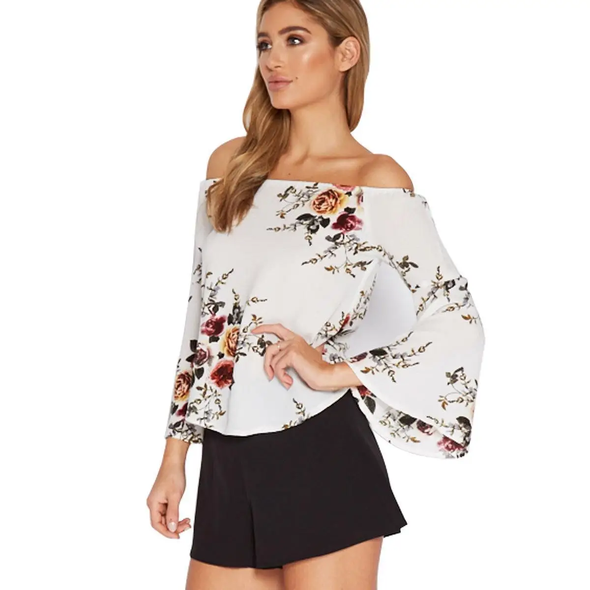 2017 Новый спокойно и свободно Женская одежда слово плечо с расклешенными рукавами