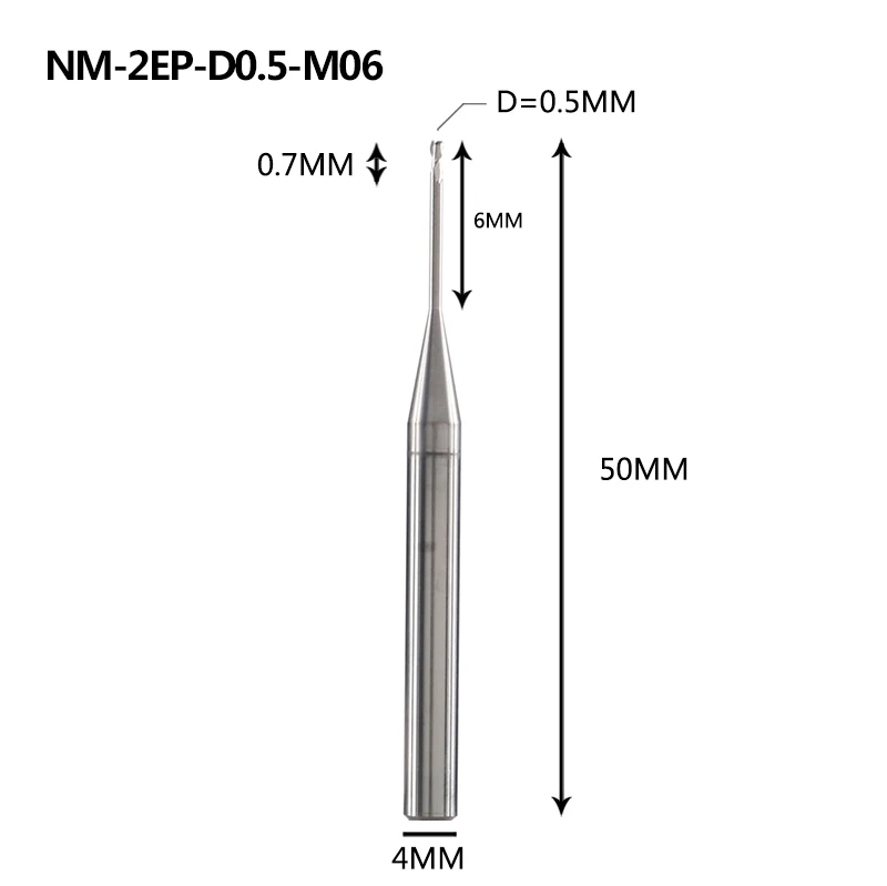 NM-2EP Вольфрамовая сталь 2 Флейта квадратная длинная шея с покрытием Концевая фреза Фрезерный резак режущие инструменты для меди и алюминиевого сплава - Длина режущей кромки: NM-2EP-D0.5-M06