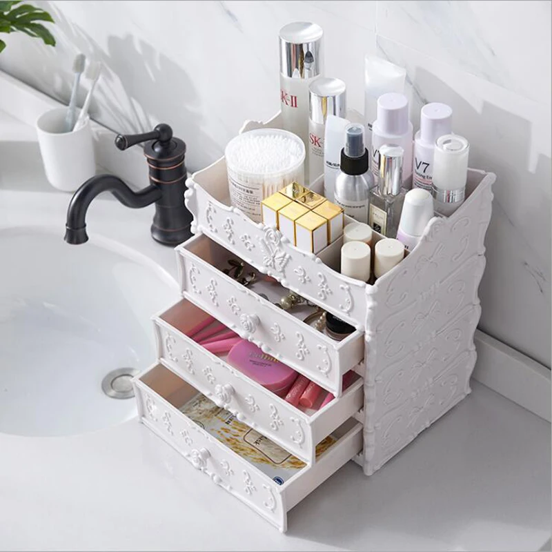 2019 new plastic cosmetics storage box drawer dressing table finishing separated multi-layer skin care products |