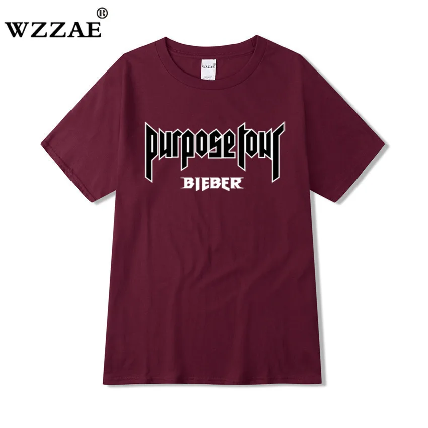 Wine Red 1 Джастин Бибер Футболка мужская группа футболка рок хип хоп короткий рукав имя и возраст футболка Tumblr одежда назначение тур футболка - Цвет: Wine Red 1