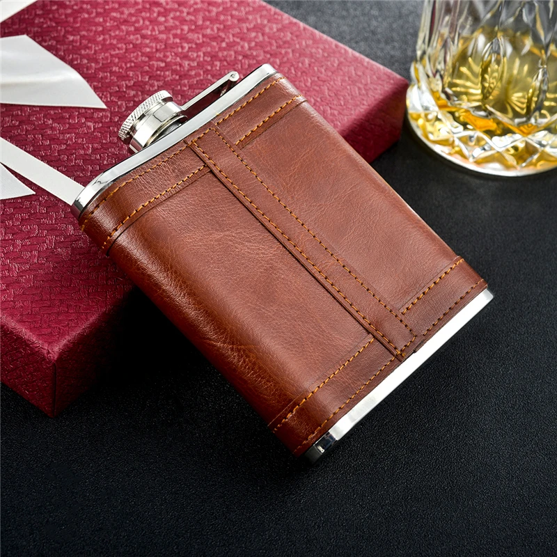 7 унц. карман фляга Флаг Союза печатных кожа покрыты нержавеющая сталь для