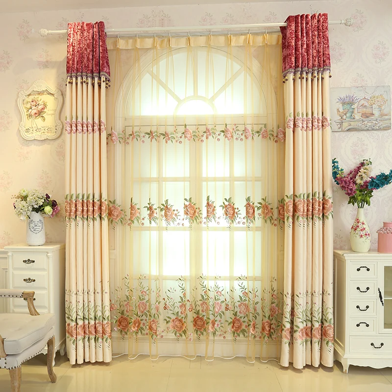 Роскошные китайские шторы с цветочной вышивкой для гостиной европейские из тюля
