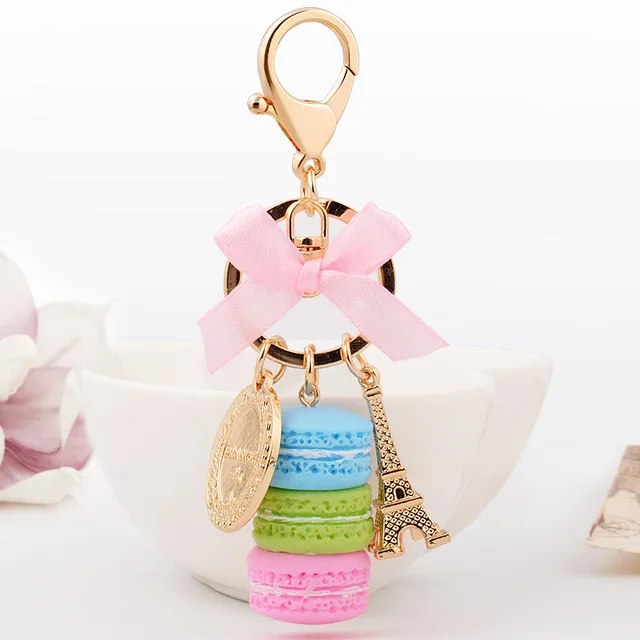 Смола Макарон брелок для ключей женская сумка макарун Шарм Франция LADUREE Macarons Effiel брелоки в виде башни anahtarlik llavero - Цвет: 4