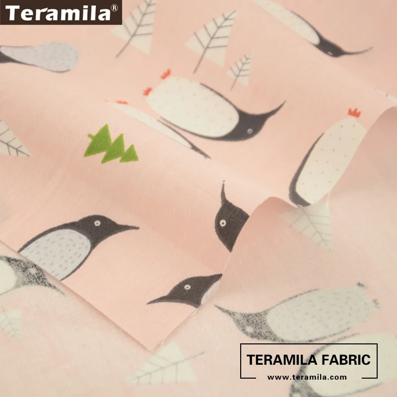 Teramila Fabrics Twill Printed Cartoon Penguin Designs 100% Cotton Light Pink Quilting Patchwork Tissue Home Textile Crafts|patchwork tissu|designer