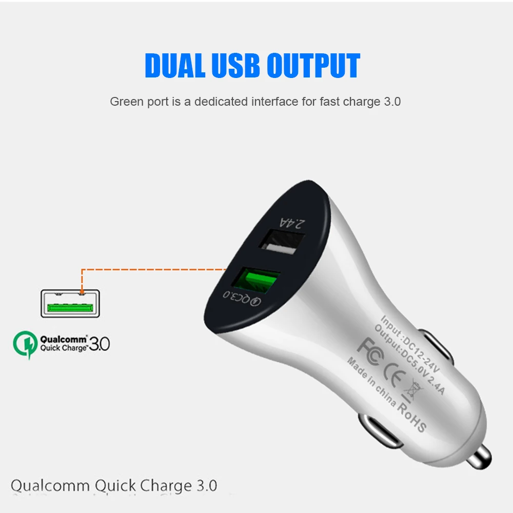 QC 3 0 зарядные устройства 2.4A двойное USB Автомобильное зарядное устройство адаптер