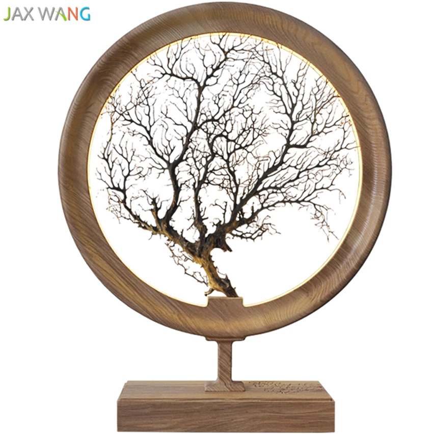 Креативная настольная лампа из цельного дерева в китайском стиле круглые