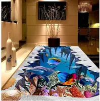 PVC Wall paper self-adhesive Floor mural Underwater World Dolphin Beach Fish Custom Photo Floor 3D Wallpaper Modern Art