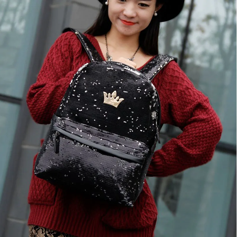

Glitter Backpack Women Sequins Backpacks For Teenage Girls Rucksack Fashion Female Gold Black School Sequin Bag mochila XA582H