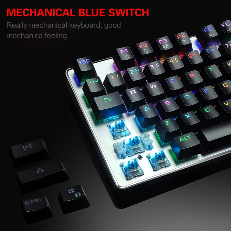Проводная USB Механическая игровая клавиатура RGB 87 клавиш портативный синий