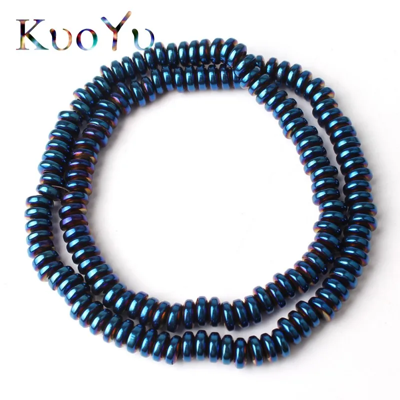 Blue 6x2 мм круглые бусины Rondelle из гематита, натуральный камень, разноцветное покрытие, размер 2,3 мм, бусины с большим отверстием для самостоятельного изготовления ювелирных изделий, браслет - Цвет: Blue
