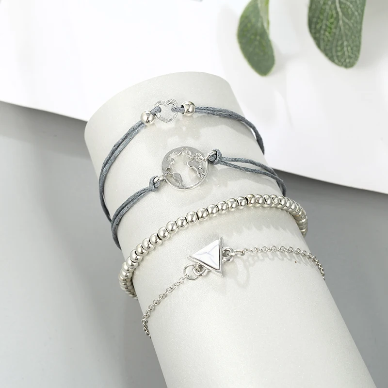 Женский браслет модный многослойный регулируемый с золотыми бусинами и