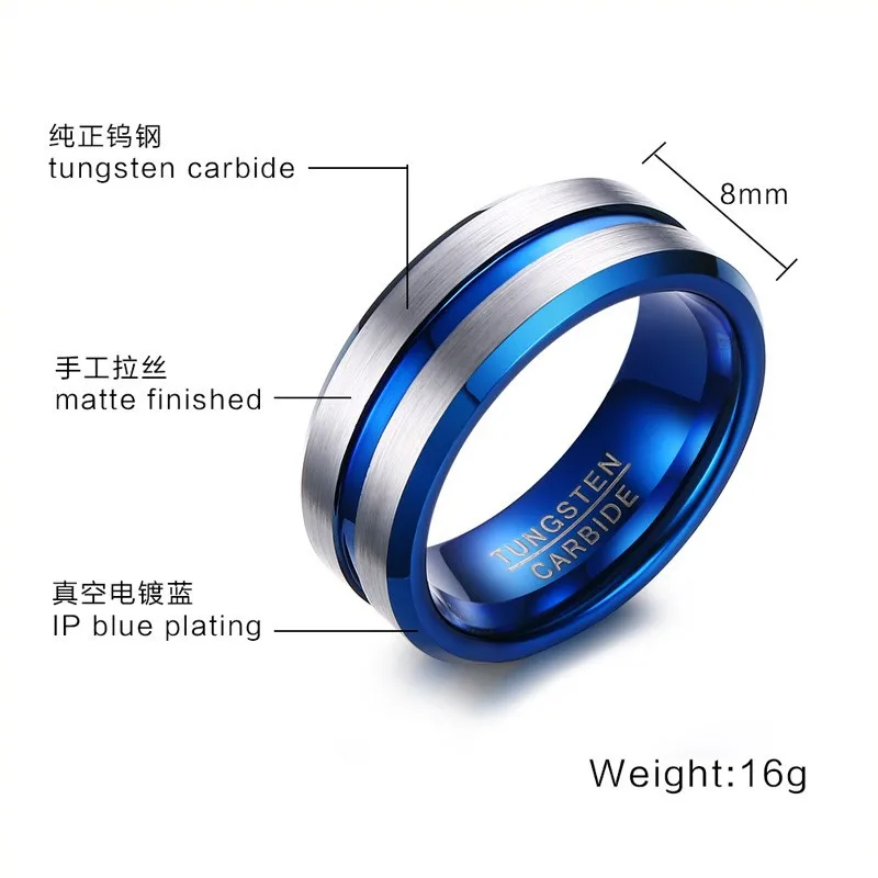 Новинка 8 мм синяя линия кольцо на палец мужской полицейский Байкер простая