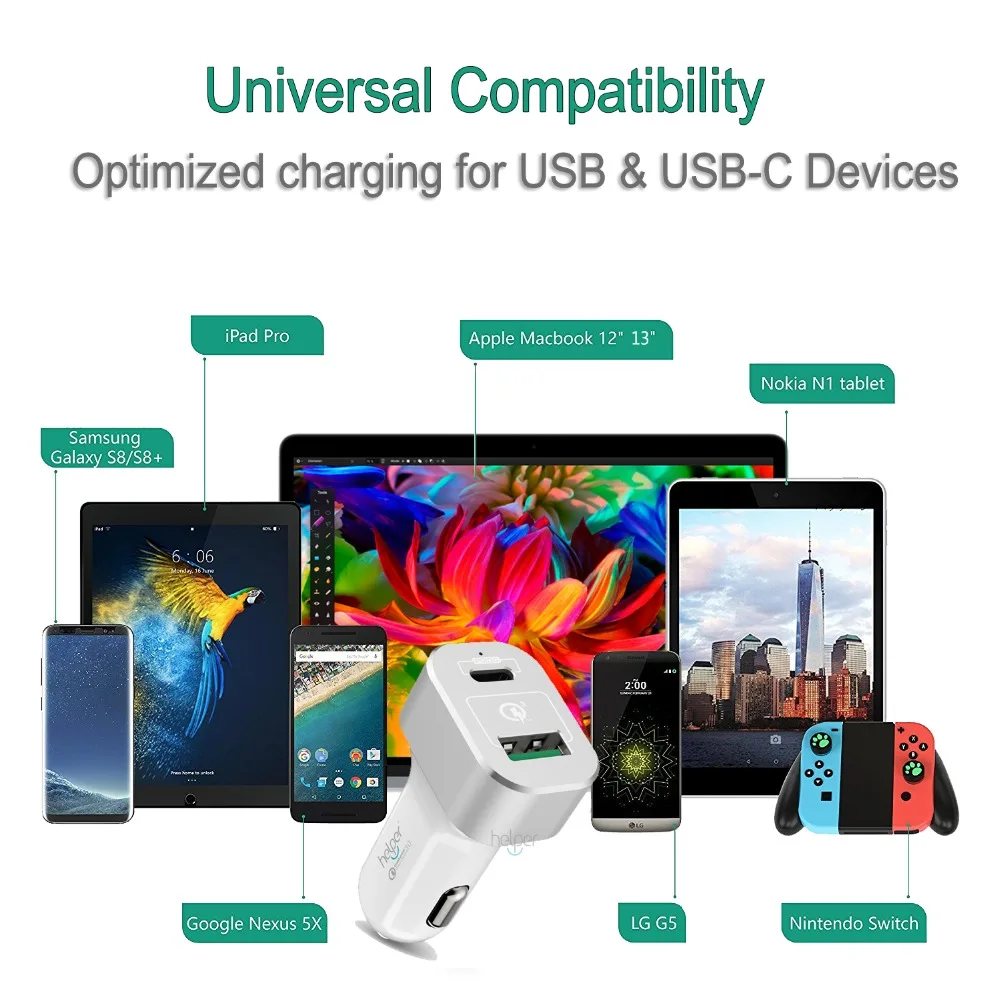 45W USB-C Type-C PD&amp 18W QC3.0 Car Charger for Macbook Dell Lenovo Thinkpad iPhoneX XiaoMi and more devices | Компьютеры и офис