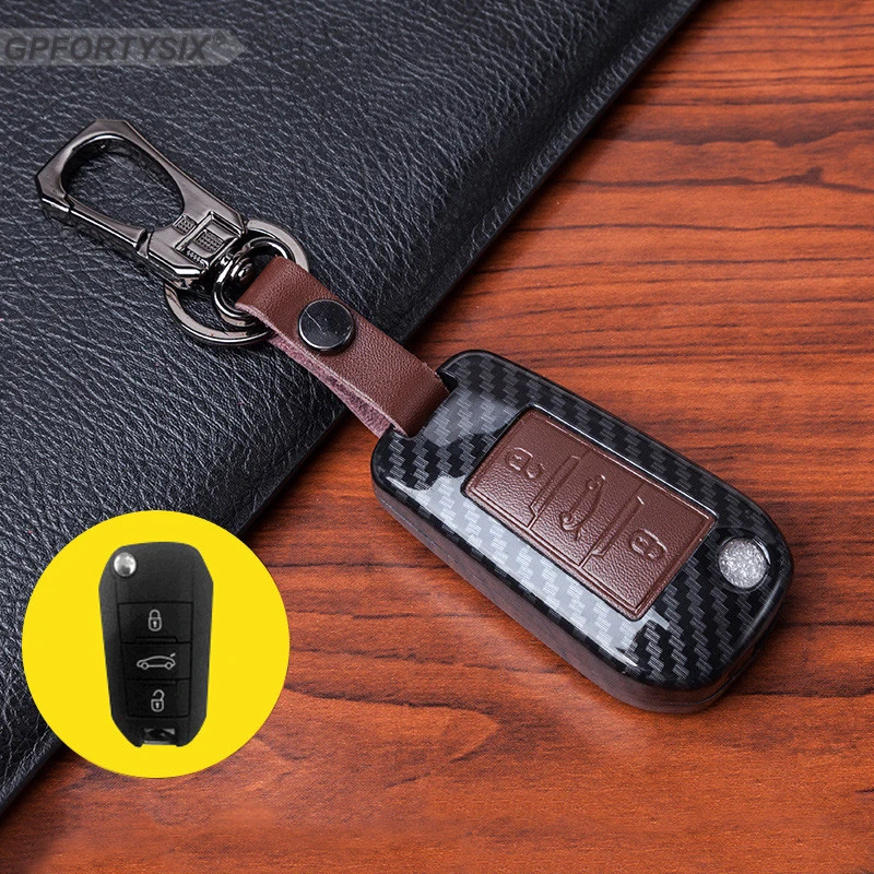 Carbon Fiber 3 Buttons Car Key Case Cover For Peugeot 207 407 407SW Citroen C4 C5 C6 C8 Flip Fob shell blank folding | Автомобили и