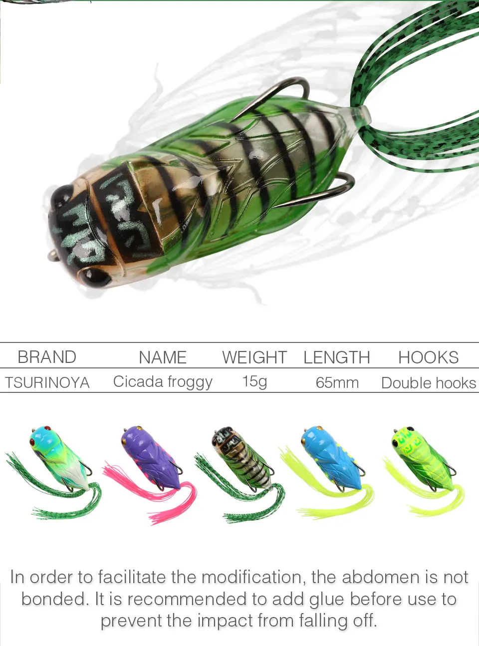 TSURINOYA лягушка LY21 Cicada Froggy 15,5 г 65 мм искусственная мягкая Поппер приманка для рыбной ловли Topwater лягушки приманки Snakehead