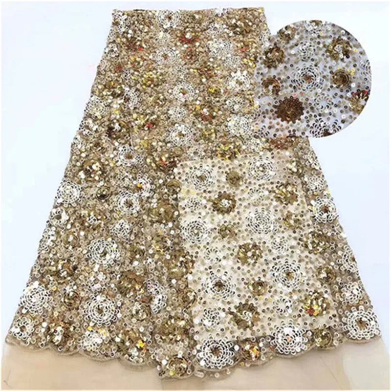 2019 Latest Nigerian Sequins Laces Fabrics High Quality Tulle African Fabric Wedding Dress French Lace Material 5yards/Lot | Дом и сад